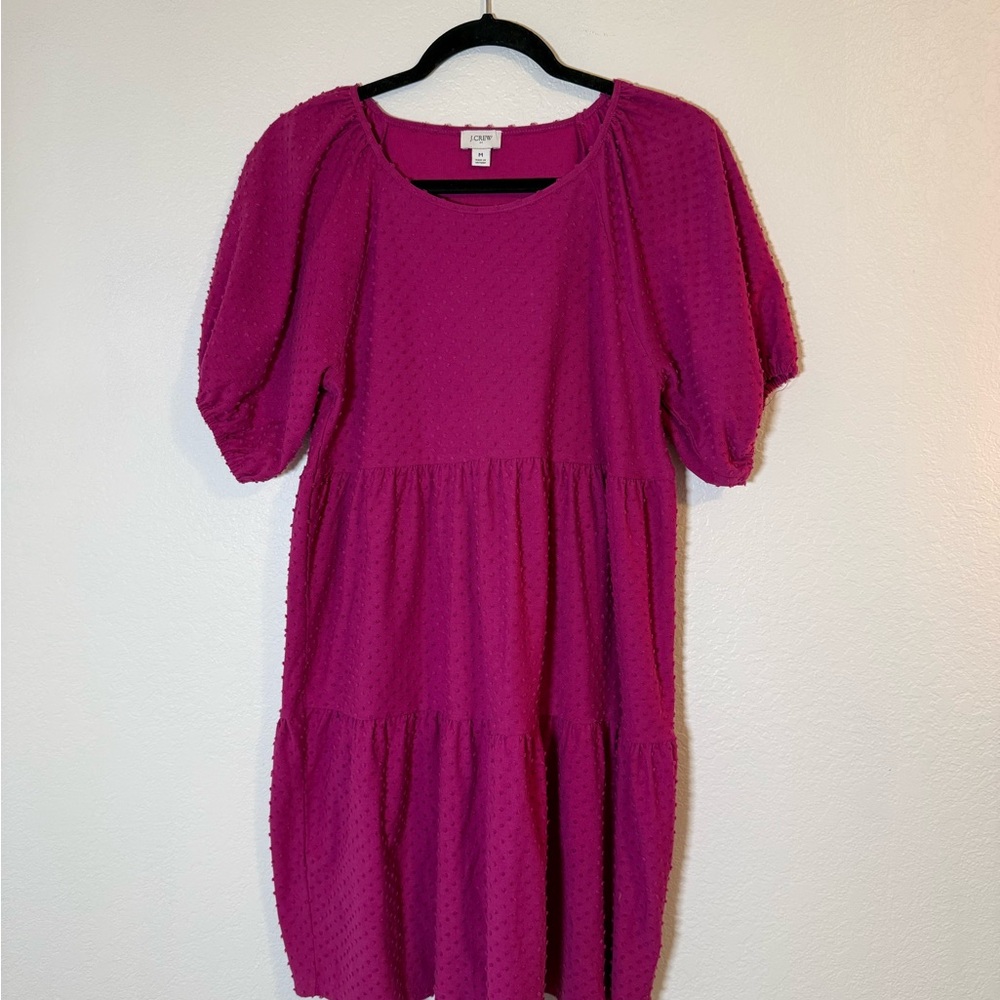J. CREW Magenta Pink Swiss Dot Puff Sleeve Scoop Neck Dress Medium